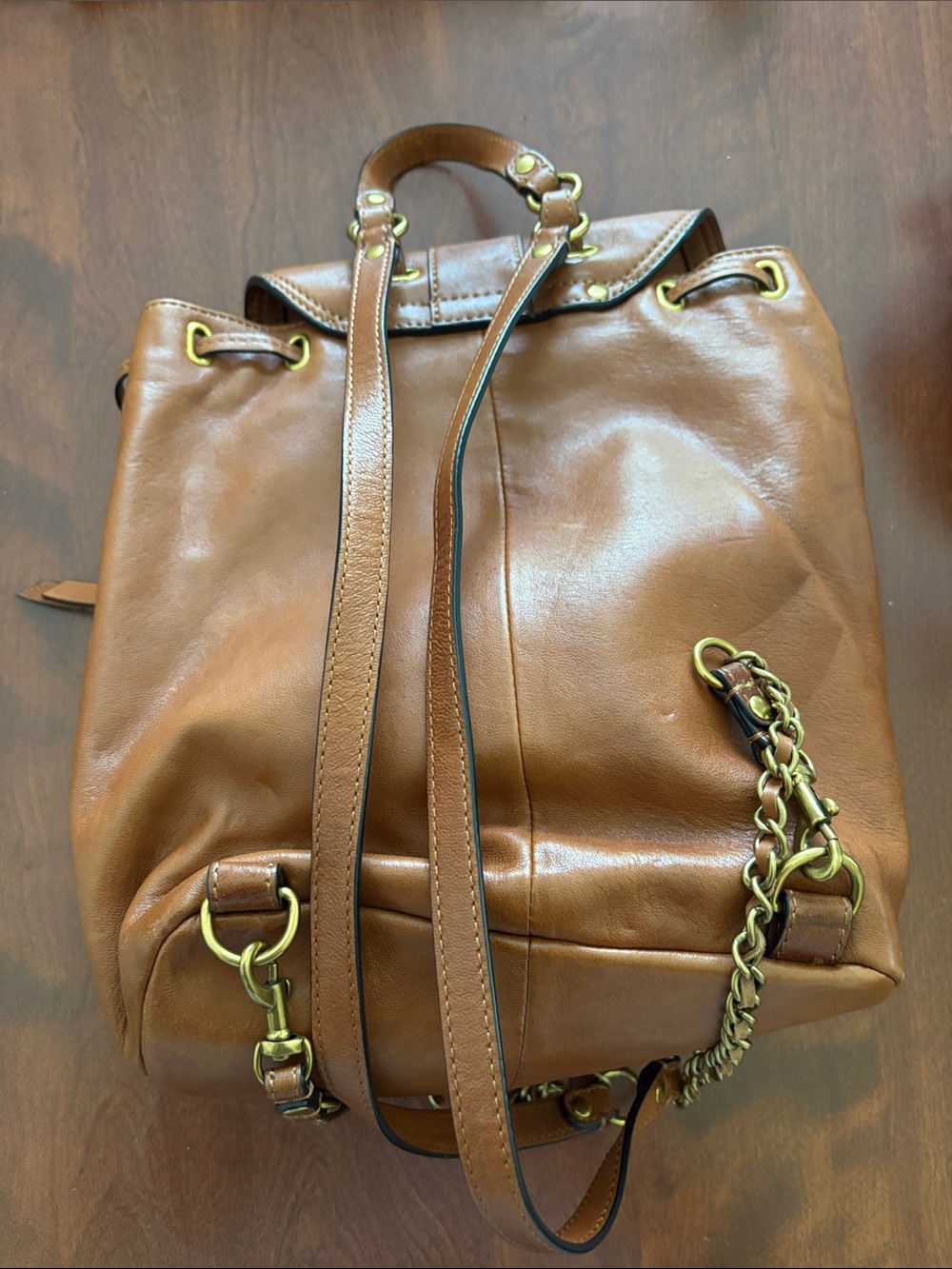 Frye Cognac Leather Ring-Detail Backpack - Picture 2 of 3